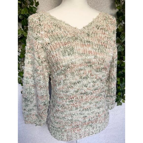 Vintage Ann Stevens Pastel Acrylic Chunky Knit V Neck Sweater Women's Small - Picture 4 of 10